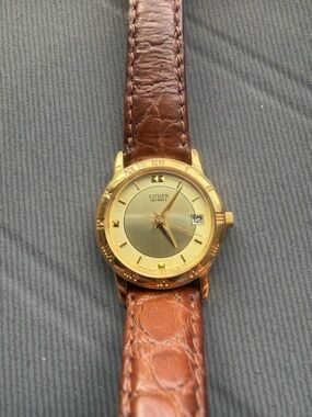 Citizen Gold Dial Watch with Brown Leather Strap